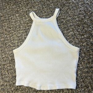 Hollister Ribbed High Neck Crop Tank Top White